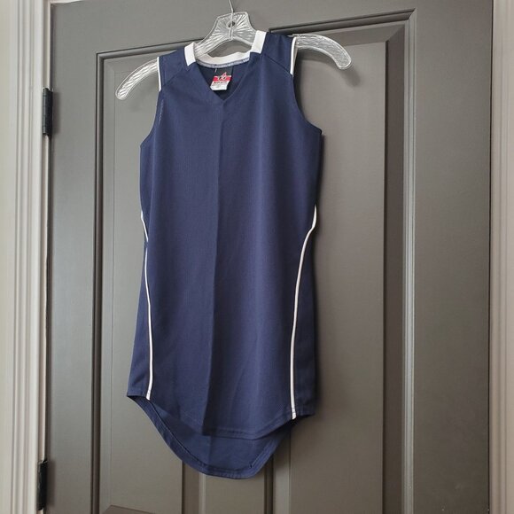 Alleson Athletic Girls Tennis Dress Uniform Size M Blue White Jersey - Picture 3 of 9